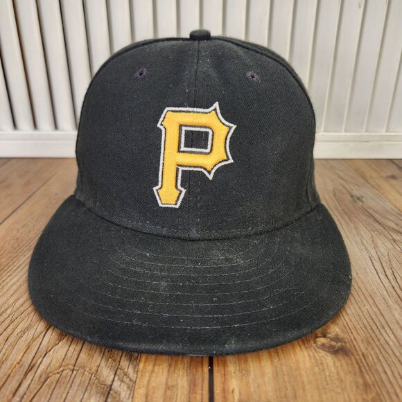 VTG Pittsburgh Pirates New Era 59fifty Fitted 7 1/8 Hat Cap Black Made in USA - Picture 2 of 10